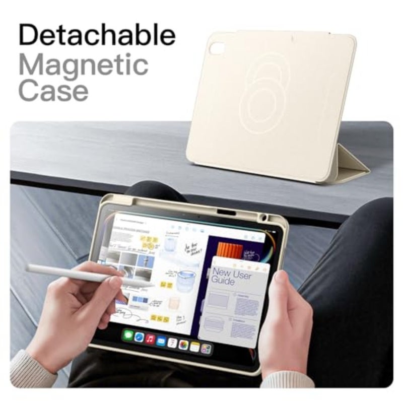 Magnetic Detachable Case for iPad Air 11 M2-M4 Air 5/4, Starlight color, premium PU leather, rotating stand with pencil holder and raised screen protection - Image 4