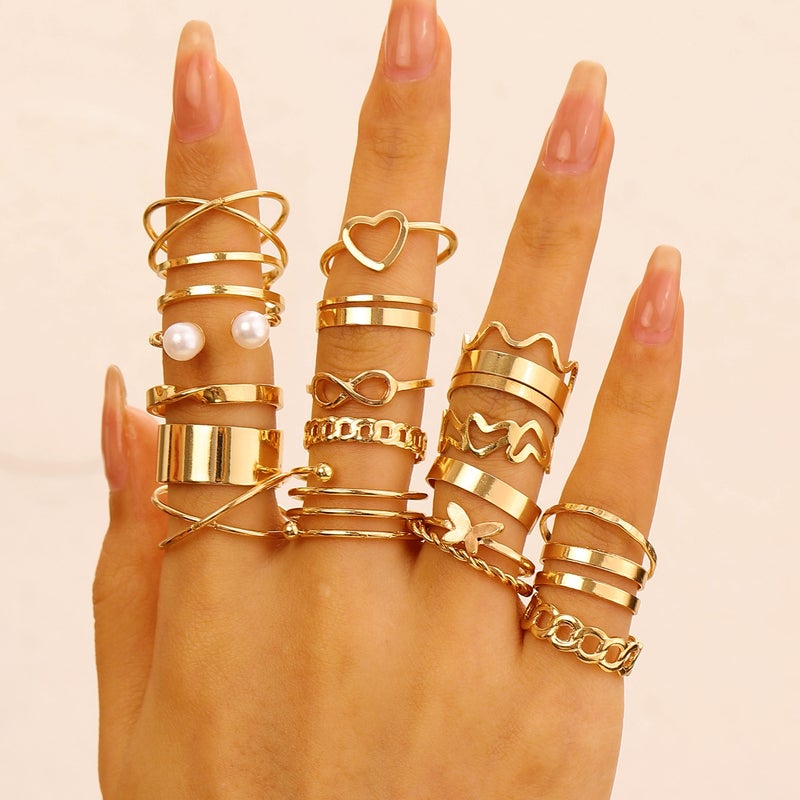 ofeankri 22-Piece European and American Style Open-Style Multi-Joint Ring Set - Unique Retro Design for Women - Image 2