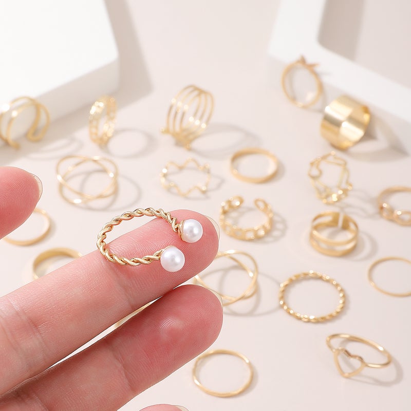 ofeankri 22-Piece European and American Style Open-Style Multi-Joint Ring Set - Unique Retro Design for Women - Image 4