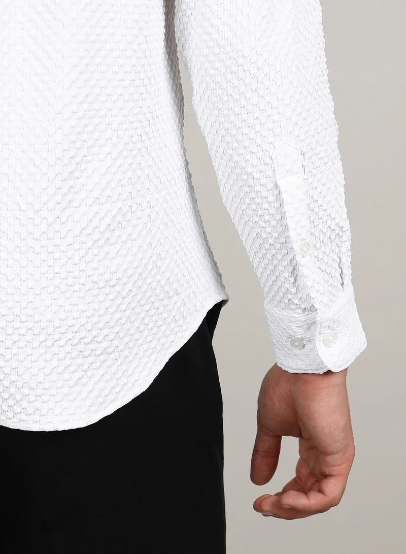 CAHOOT  Men's Chalk White Embossed Micro Check Shirt for Men | Best Price UAE