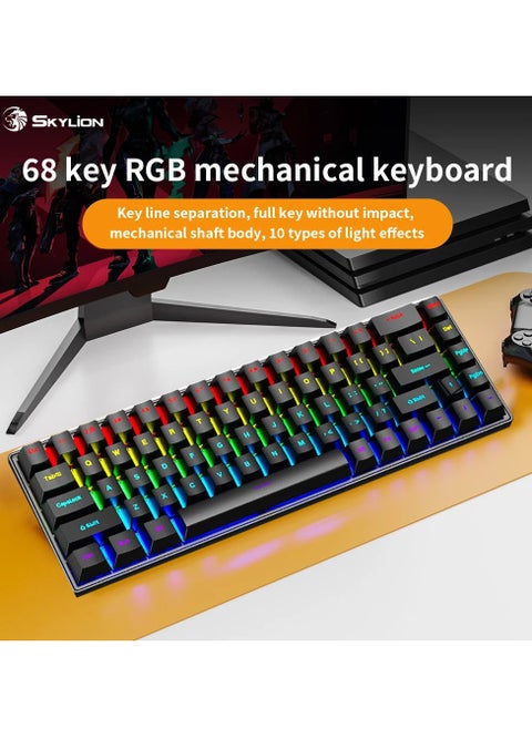 K68 Wired Mechanical Gaming Keyboard with 10 backlight modesRGB lighting effect  Keyboard for Win/Mac/PC(1pc, Black, Axis Body Type (Blue Switch)