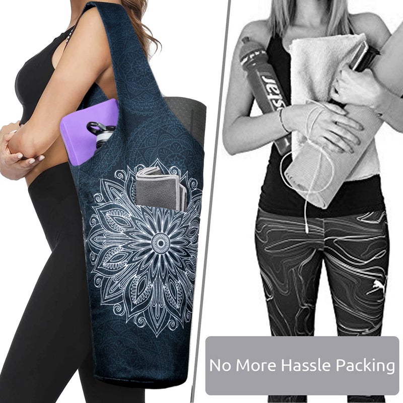 BagYG Yoga Mat Bag - Long Tote with Pockets - Holds More Yoga Accessories Carrier- Bag Fit Most Size Mats - Mandala Black - Image 5