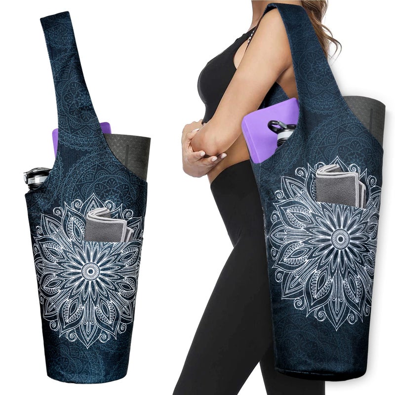 BagYG Yoga Mat Bag - Long Tote with Pockets - Holds More Yoga Accessories Carrier- Bag Fit Most Size Mats - Mandala Black - Image 1