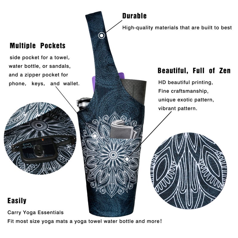 BagYG Yoga Mat Bag - Long Tote with Pockets - Holds More Yoga Accessories Carrier- Bag Fit Most Size Mats - Mandala Black - Image 2