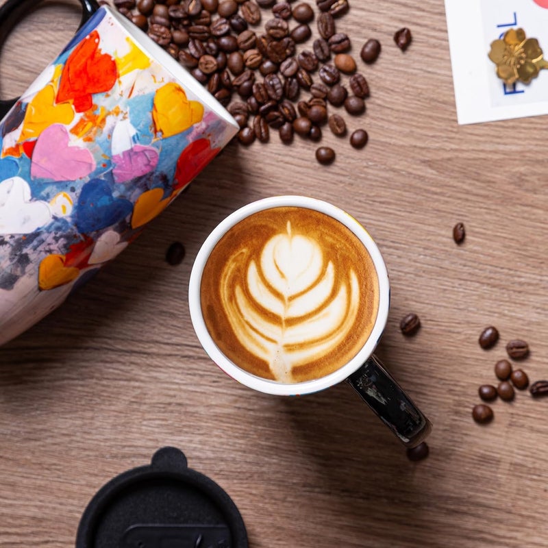 Topadorn 17 Oz Ceramic Travel Mug with Lid and Handle Ceramic Coffee Latte Mug in Color Box Microwave  Dishwasher Safe Heart Fathers Day Gift - Image 2