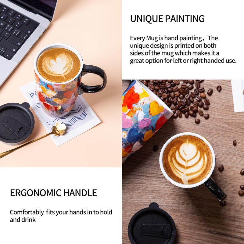 Topadorn 17 Oz Ceramic Travel Mug with Lid and Handle Ceramic Coffee Latte Mug in Color Box Microwave  Dishwasher Safe Heart Fathers Day Gift - Image 3