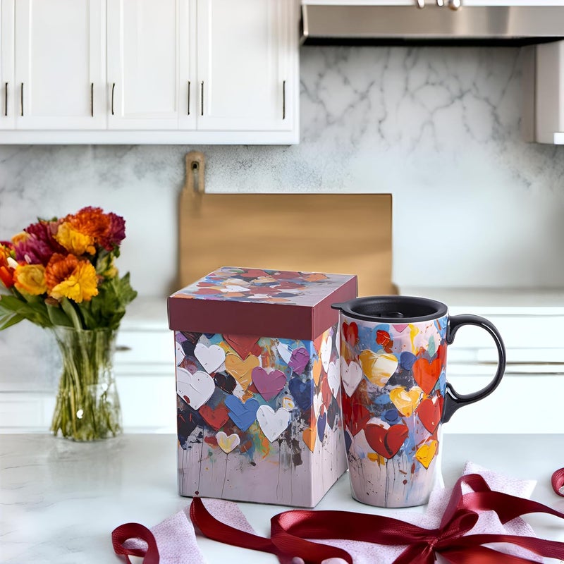 Topadorn 17 Oz Ceramic Travel Mug with Lid and Handle Ceramic Coffee Latte Mug in Color Box Microwave  Dishwasher Safe Heart Fathers Day Gift - Image 4