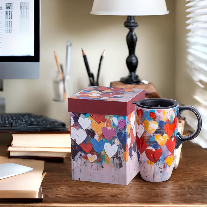 Topadorn 17 Oz Ceramic Travel Mug with Lid and Handle Ceramic Coffee Latte Mug in Color Box Microwave  Dishwasher Safe Heart Fathers Day Gift - Image 5