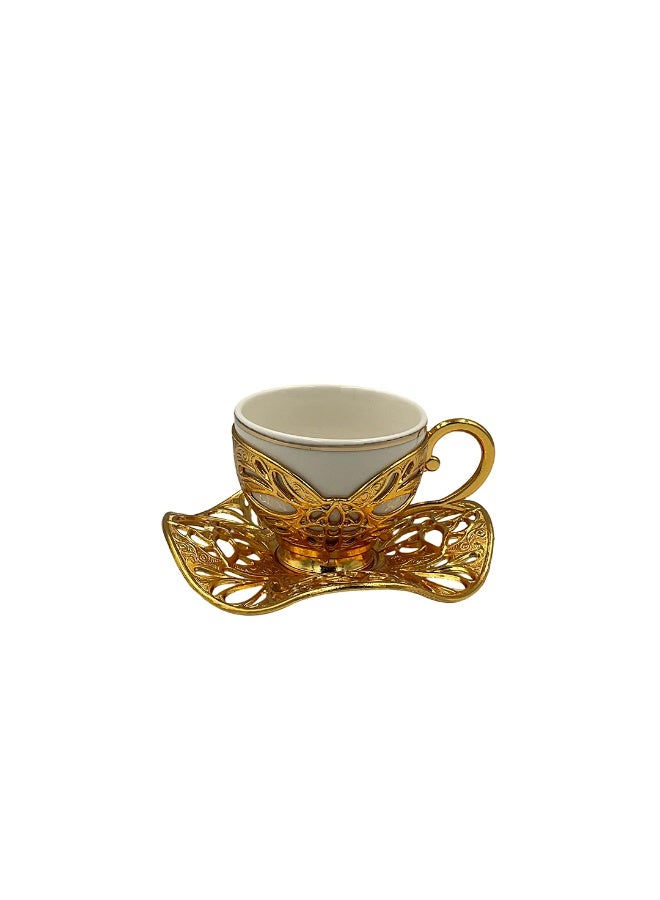 أكار طقم قهوة تركية فاخر من فنجانين مع حوامل وصحون بالتراث العثماني الأنيق باللون الذهبي – صناعة تركية - Image 4