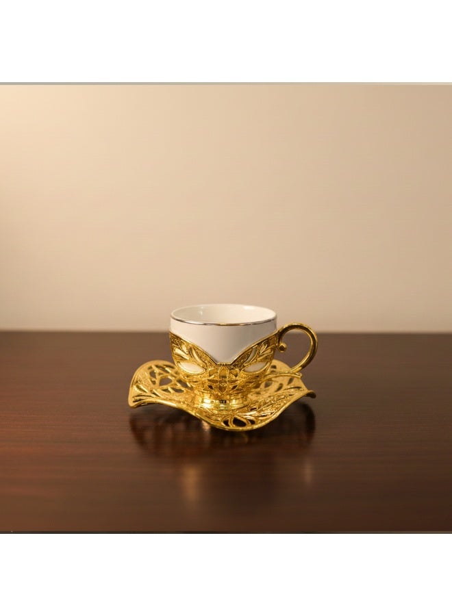 أكار طقم قهوة تركية فاخر من فنجانين مع حوامل وصحون بالتراث العثماني الأنيق باللون الذهبي – صناعة تركية - Image 3