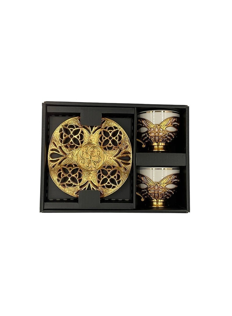 Acar Luxury Turkish Coffee Set of 2 Cups with Holders and Saucers in Elegant Ottoman Style in Gold – Made in Turkey - Image 4