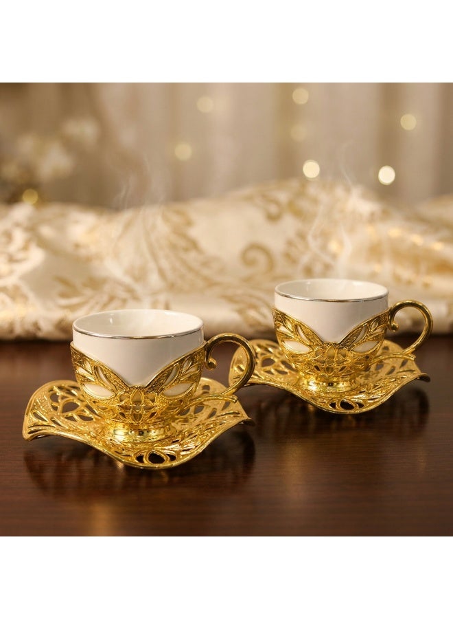 Acar Luxury Turkish Coffee Set of 2 Cups with Holders and Saucers in Elegant Ottoman Style in Gold – Made in Turkey - Image 3