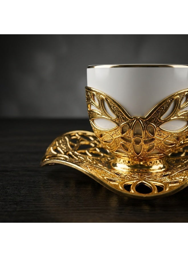 Acar Luxury Turkish Coffee Set of 2 Cups with Holders and Saucers in Elegant Ottoman Style in Gold – Made in Turkey - Image 2