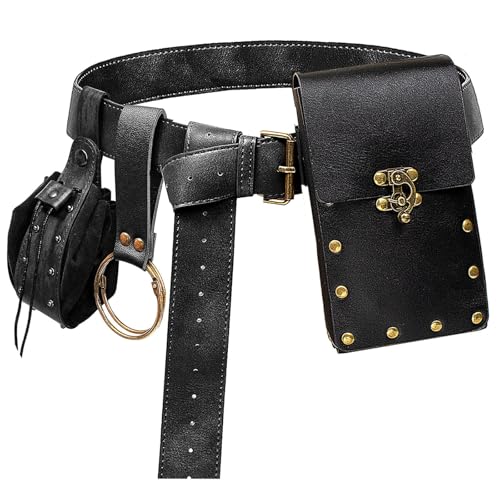 KOTORA Renaissance Belt Pouch Coin Purse Skirt Hike Set Medieval Festival Costume Halloween Accessories Casual Fanny Pack Waist Bag (2Pouch-Black) - Image 1