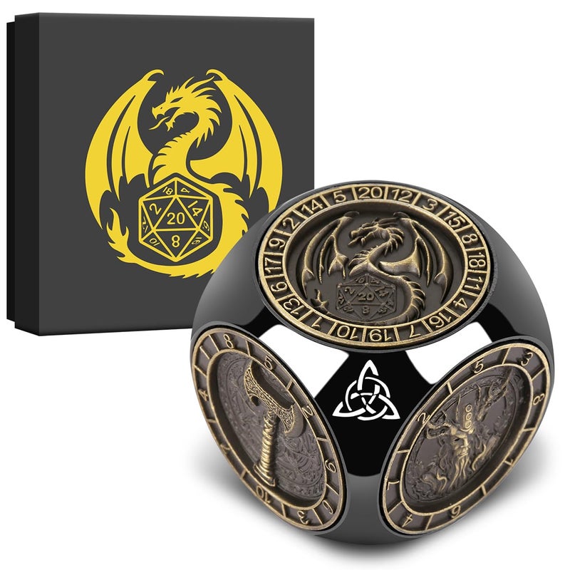 Keller & Weber DND Fingertip Spinner Dice Metal Dice Set with 3D Pattern Polyhedral Rotating Game Dice for DND Gifts with Dragon Logo Gift Box Role Playing Board Game Accessories Black - Image 3