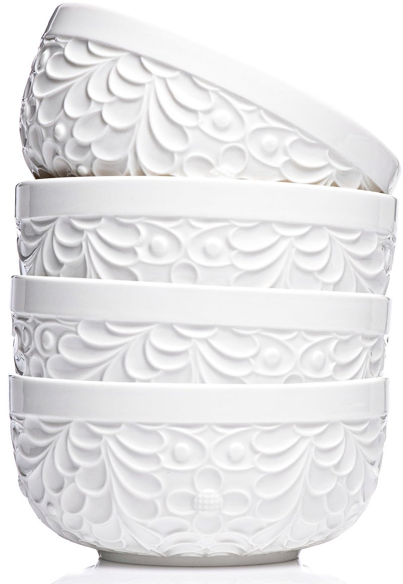 25DOL 22 oz Ceramic Bowls Set of 4 â€“ Embossed Nature-Inspired Design, Versatile Soup & Cereal Bowls â€“ Ideal for Ramen, Pasta, Oatmeal & Salads â€“ Microwave & Dishwasher Safe - Image 1