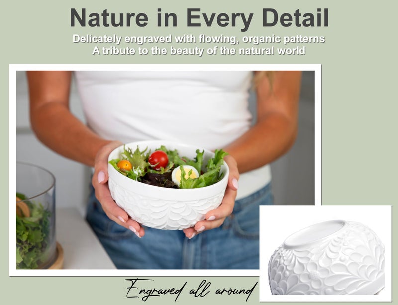 25DOL 22 oz Ceramic Bowls Set of 4 â€“ Embossed Nature-Inspired Design, Versatile Soup & Cereal Bowls â€“ Ideal for Ramen, Pasta, Oatmeal & Salads â€“ Microwave & Dishwasher Safe - Image 2