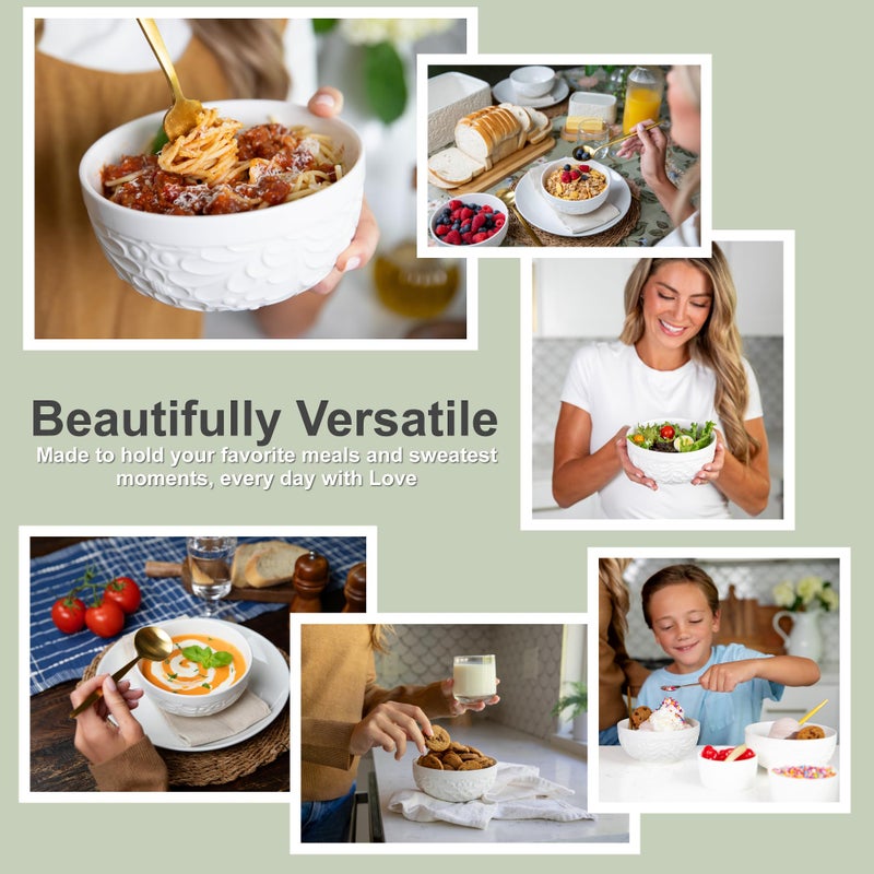 25DOL 22 oz Ceramic Bowls Set of 4 â€“ Embossed Nature-Inspired Design, Versatile Soup & Cereal Bowls â€“ Ideal for Ramen, Pasta, Oatmeal & Salads â€“ Microwave & Dishwasher Safe - Image 4