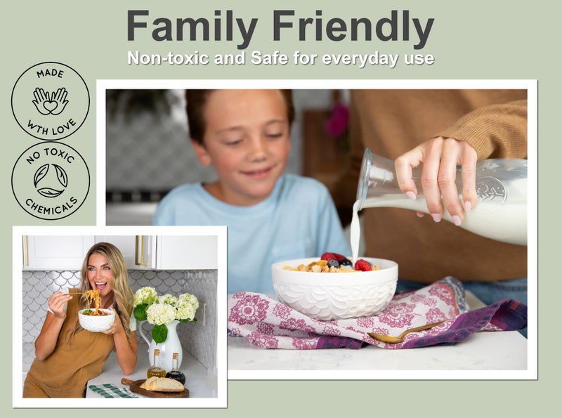25DOL 22 oz Ceramic Bowls Set of 4 â€“ Embossed Nature-Inspired Design, Versatile Soup & Cereal Bowls â€“ Ideal for Ramen, Pasta, Oatmeal & Salads â€“ Microwave & Dishwasher Safe - Image 5