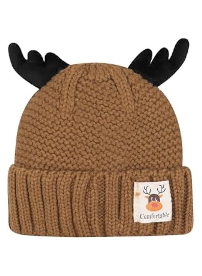Cute Reindeer Moose Hat Winter Warm Knitted Beanie Cap  Antler Beanie Ski Skull Cap for Women Men - Image 1