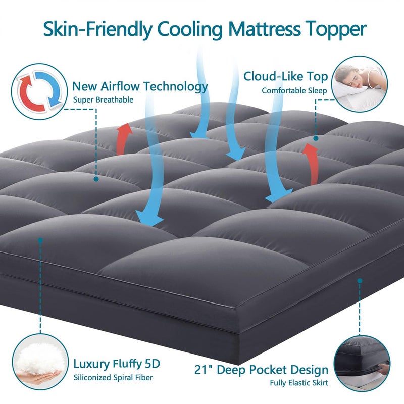 CHOKIT Queen Mattress Topper, Extra Thick Pillow Top Mattress Pad for Back Pain Relief, Cooling Bed Topper Mattress Cover with 8-21 Inch Deep Pocket - Image 2