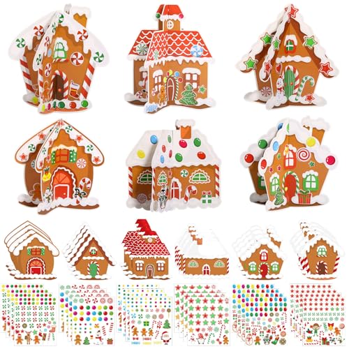 Chiisong 24 Sets Christmas DIY Art and Craft Kits 3D Xmas Gingerbread House Crafts with Stickers Make Your Own Christmas Decorations for Xmas Holiday Classroom Home Activities Party DecorationsHouse - Image 1