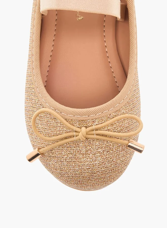 Flora Bella By Shoexpress Girls Textured Bow Applique Ballerina Shoes with Elasticated Strap