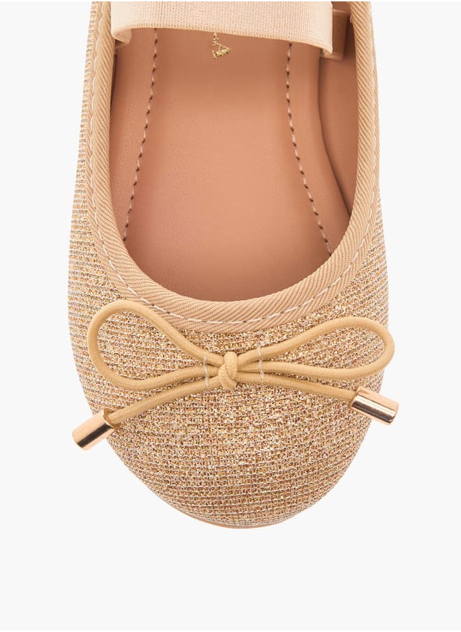 Flora Bella By Shoexpress Girls Textured Bow Applique Ballerina Shoes with Elasticated Strap  - Image 4