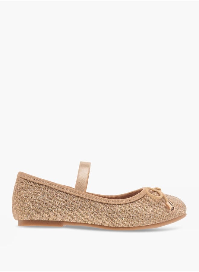 Flora Bella By Shoexpress Girls Textured Bow Applique Ballerina Shoes with Elasticated Strap  - Image 3