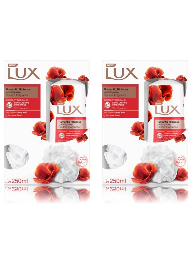 Lux Romantic Hibiscus Body Wash With Loofah Pack Of 2 24 Hours Long Lasting Fragrance 250 ml