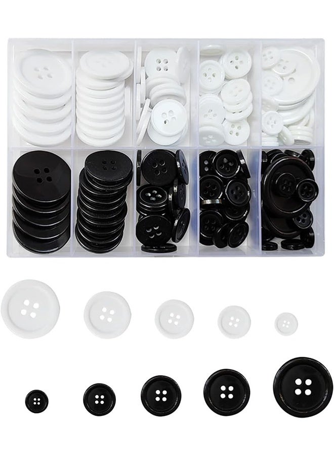 Mixed Sewing Buttons, 160PCS Round Black 4-Hole Craft Buttons 5 Sizes White And Black Resin Button With Separate Compartment Storage Box Suitable for Sewing DIY Craft Projects - Image 1
