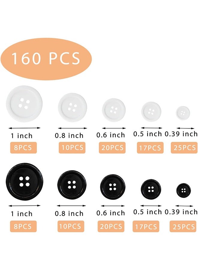 Mixed Sewing Buttons, 160PCS Round Black 4-Hole Craft Buttons 5 Sizes White And Black Resin Button With Separate Compartment Storage Box Suitable for Sewing DIY Craft Projects - Image 2