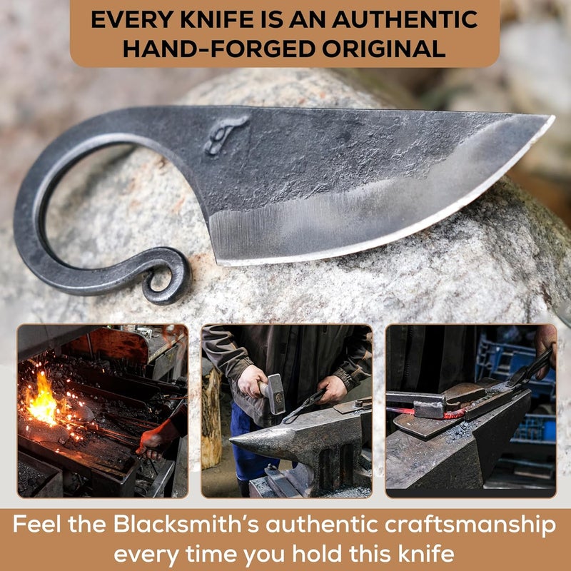 Toferner Celtic Pocket Knife, Hand Forged Knife with Black Leather Neck Case, Hardened Blade, Vintage, Antique Art Collecting, Original Gift Idea - Image 2