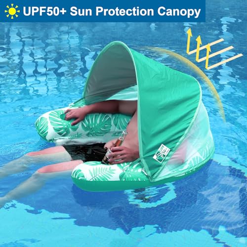 COOLCOOLDEE Pool Float with Canopy Cup Holder XL Pool Chair Lounge Float with Adjustable Sun Shade Cover Drink Holder Ergonomic HeadrestInflatable Pool Float for AdultsGreen - Image 5