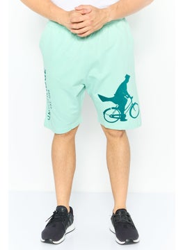 Men Brand Logo Basic Shorts, Aqua Green