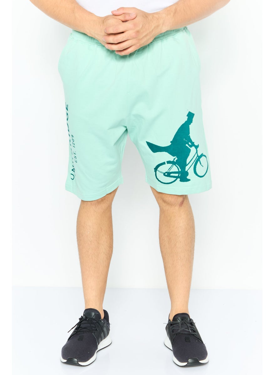 Cambridge - Men Brand Logo Basic Shorts, Aqua Green - Image 1