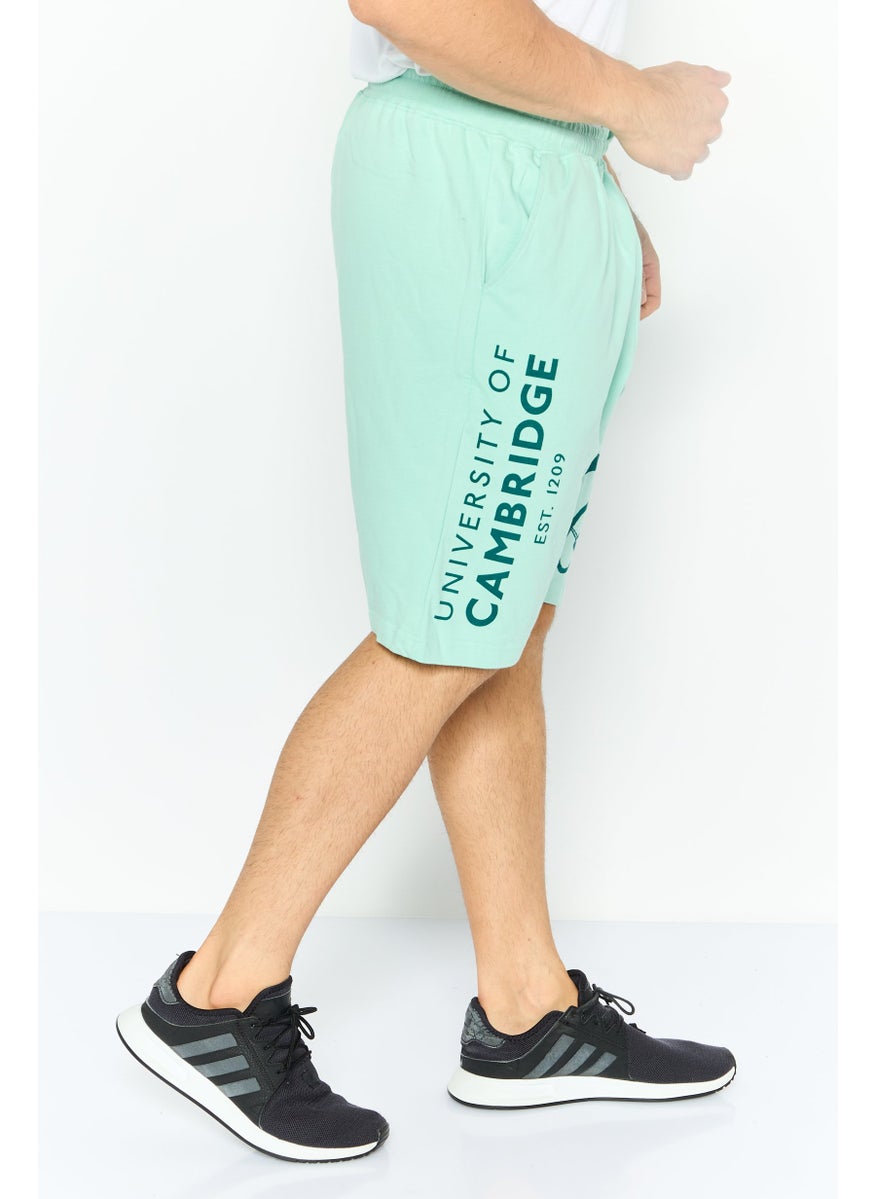 Cambridge - Men Brand Logo Basic Shorts, Aqua Green - Image 1