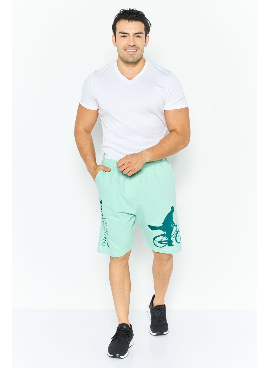 Cambridge - Men Brand Logo Basic Shorts, Aqua Green - Image 1