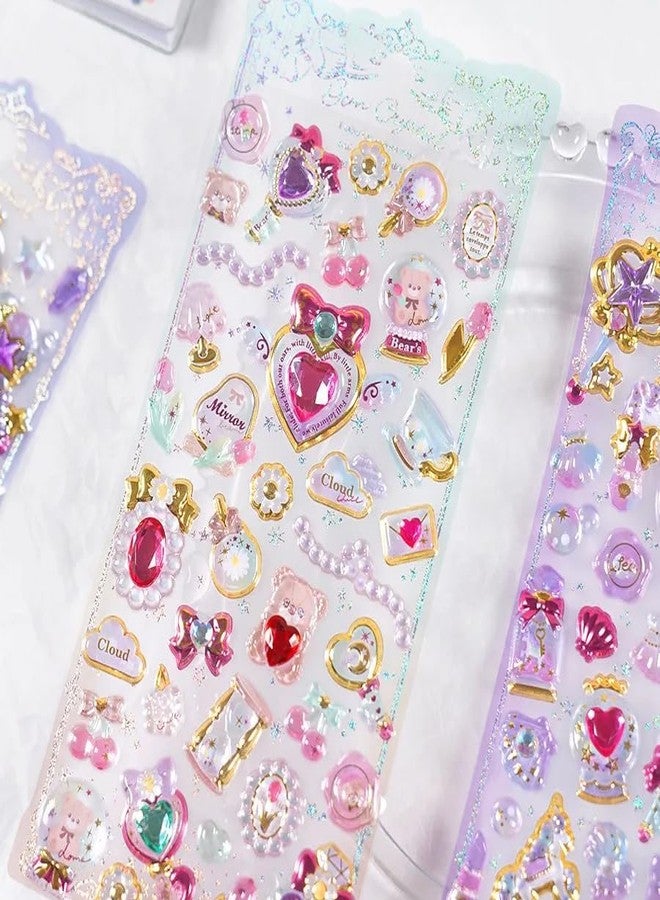 PROBABE Plastic Kawaii Star & Magic Puffy Stickers - 3D Crystal Moon, Wand, and Unicorn Designs - Cute Pastel Puffy Manuall Stickers Set for Kids, Scrapbooking, Journals & DIY Crafts - 4 Sheets - Image 5