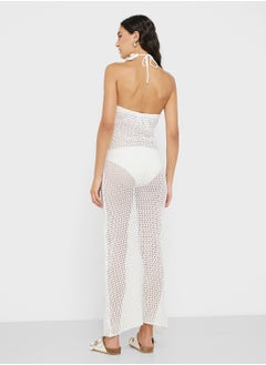 Ginger Halter Neck Floral Crosage Detail Crochet Beach Dress  - Image 2