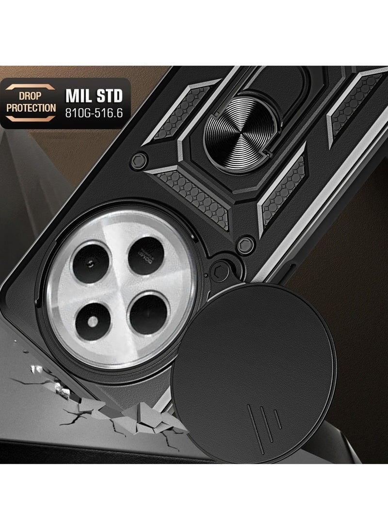 Case Cover Shockproof Window Protective Case with Camera Protection and Metal Ring Compatible with   Redmi 14C 4G / Poco C75 4G (Black) - Image 2