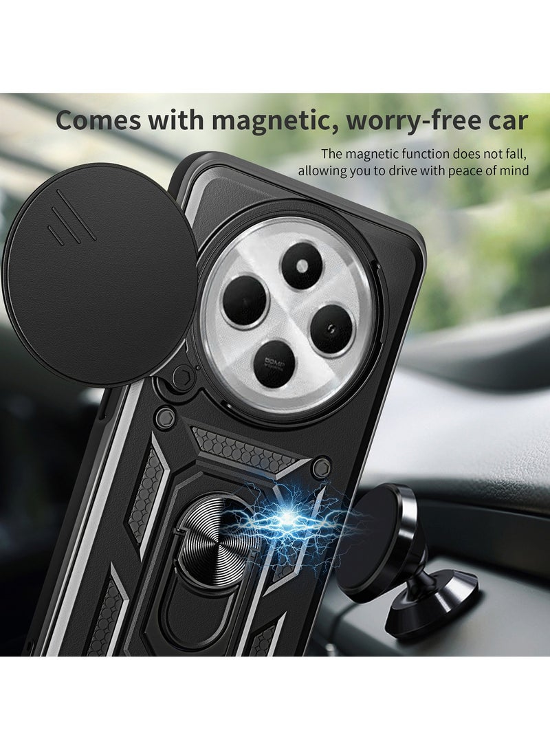 Case Cover Shockproof Window Protective Case with Camera Protection and Metal Ring Compatible with   Redmi 14C 4G / Poco C75 4G (Black) - Image 5