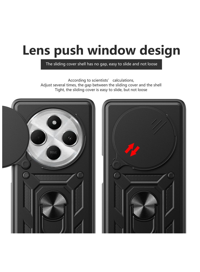 Case Cover Shockproof Window Protective Case with Camera Protection and Metal Ring Compatible with   Redmi 14C 4G / Poco C75 4G (Black) - Image 4