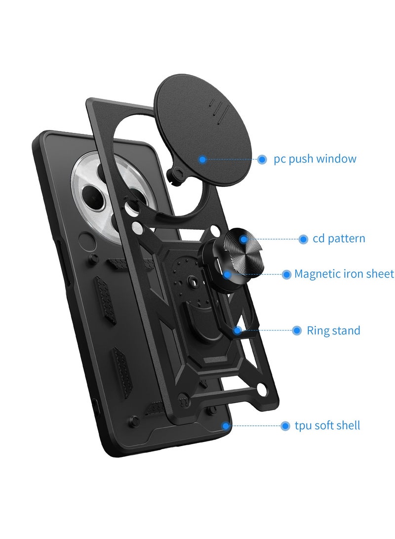 Case Cover Shockproof Window Protective Case with Camera Protection and Metal Ring Compatible with   Redmi 14C 4G / Poco C75 4G (Black) - Image 3