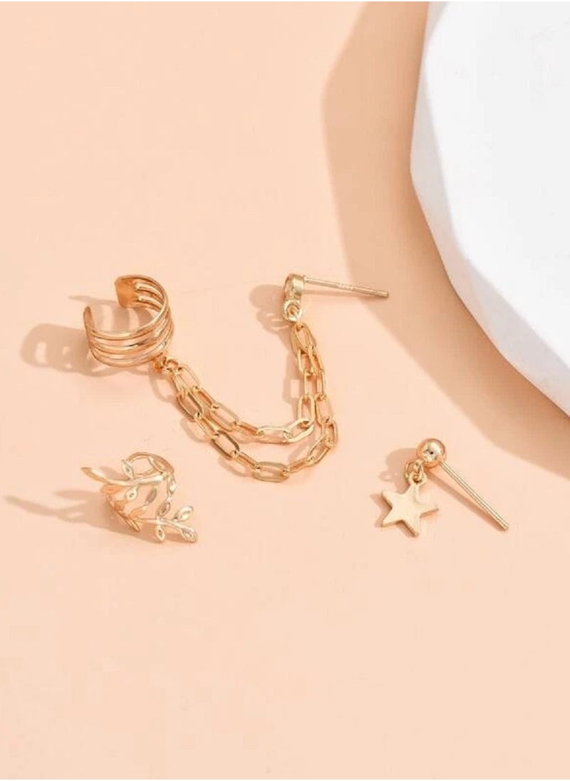 Shein 3pcs Star & Chain Decor Earring Yellow Gold Colour  - Image 3