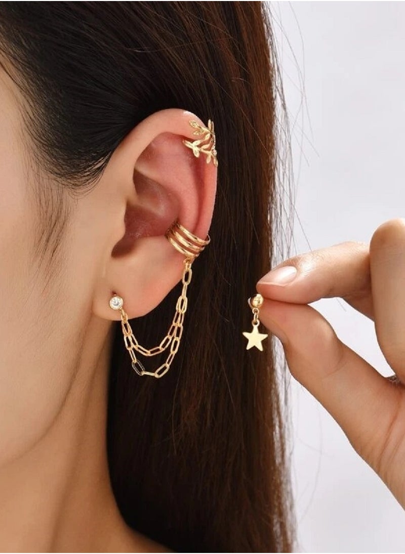 Shein 3pcs Star & Chain Decor Earring Yellow Gold Colour  - Image 1