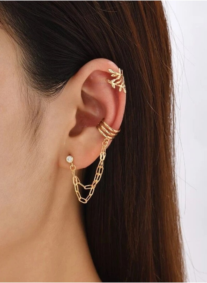 Shein 3pcs Star & Chain Decor Earring Yellow Gold Colour  - Image 2