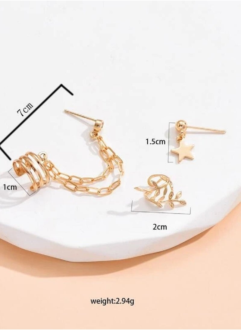 Shein 3pcs Star & Chain Decor Earring Yellow Gold Colour  - Image 4