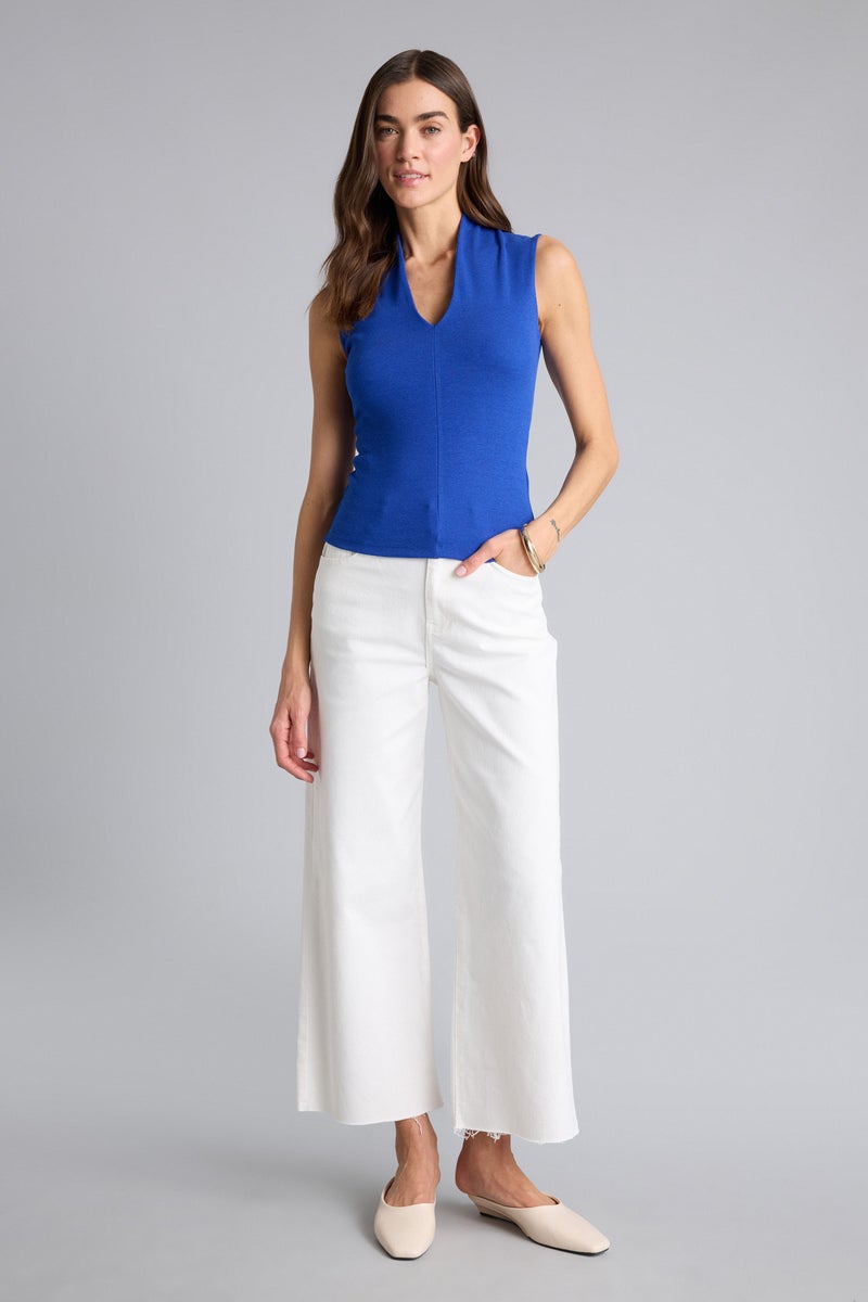 DeFacto Blue Woman Slim Fit Camisole V-Neck Sleeveless Tank Top Casual - Image 2