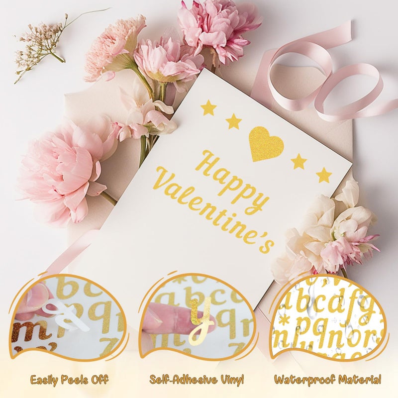 JAMIEWIN 880 PCS Gold Letter Stickers 10 Sheet, Self-Adhesive Glitter Number Alphabet Stickers Waterproof, 1 inch Vinyl Letter Sticker Cursive for DIY Craft Art Graduation Cap Scrapbook Valentine Gift - Image 3